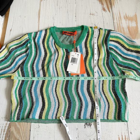 SIMON MILLER Pez Wavy Stripe Metallic Cropped Top Size XXL Stretch - Picture 8 of 8